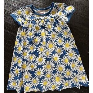 Hanna Andersson Cotton White Blue Yellow Daisy Floral Short Sleeve Dress Sz 4